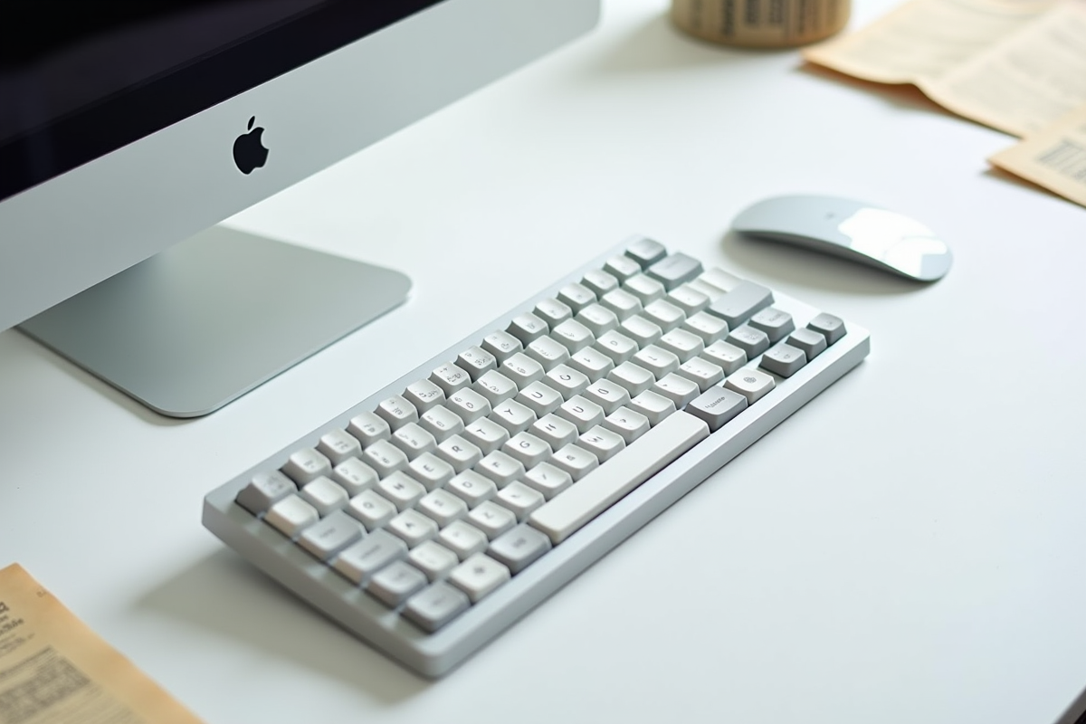 Clavier ordinateur moderne avec documents historiques et diagrammes