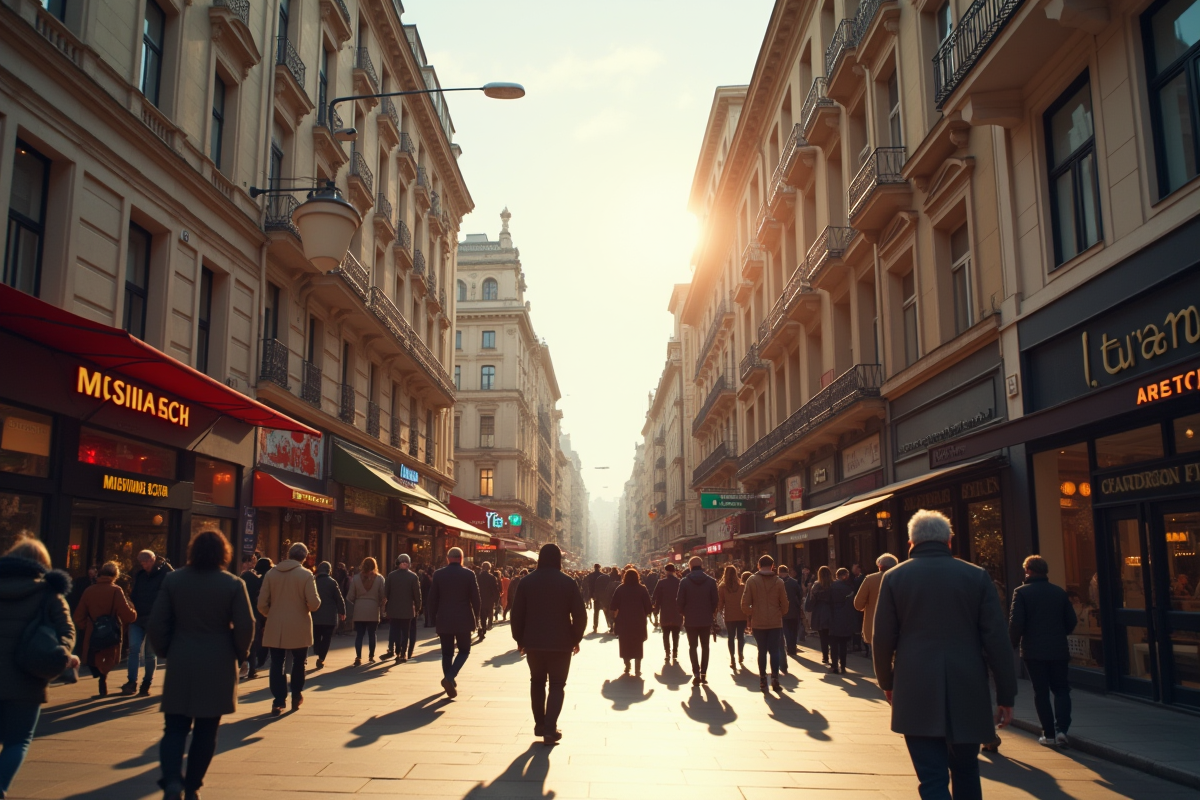 Paysage urbain animé dans une capitale avec F