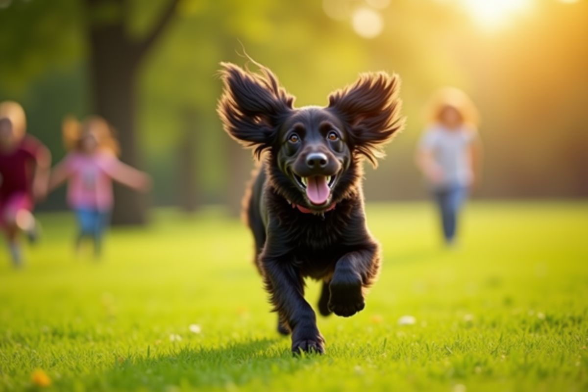Cocker spaniel adulte courant dans un parc vert ensoleille