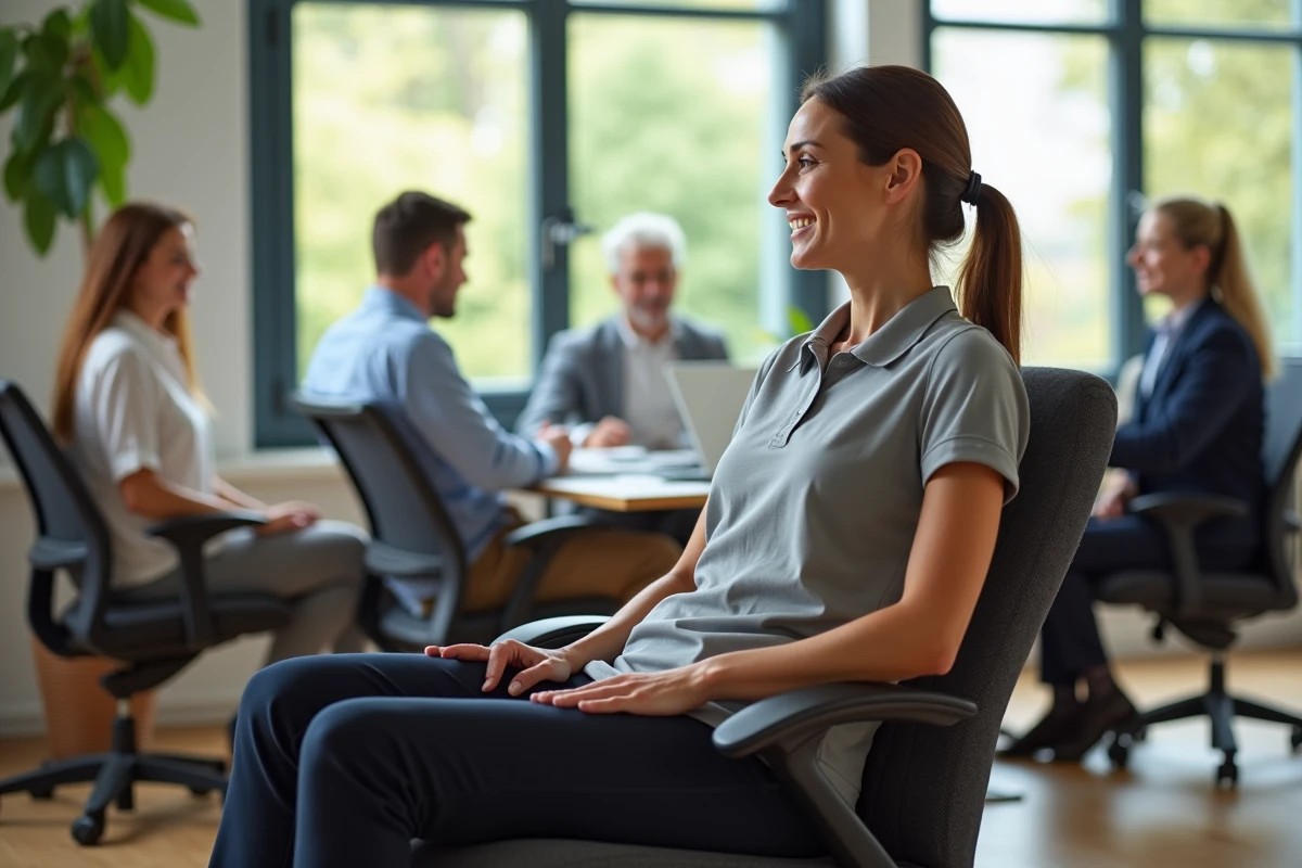 Collègues de bureau regardant une séance de massage au travail