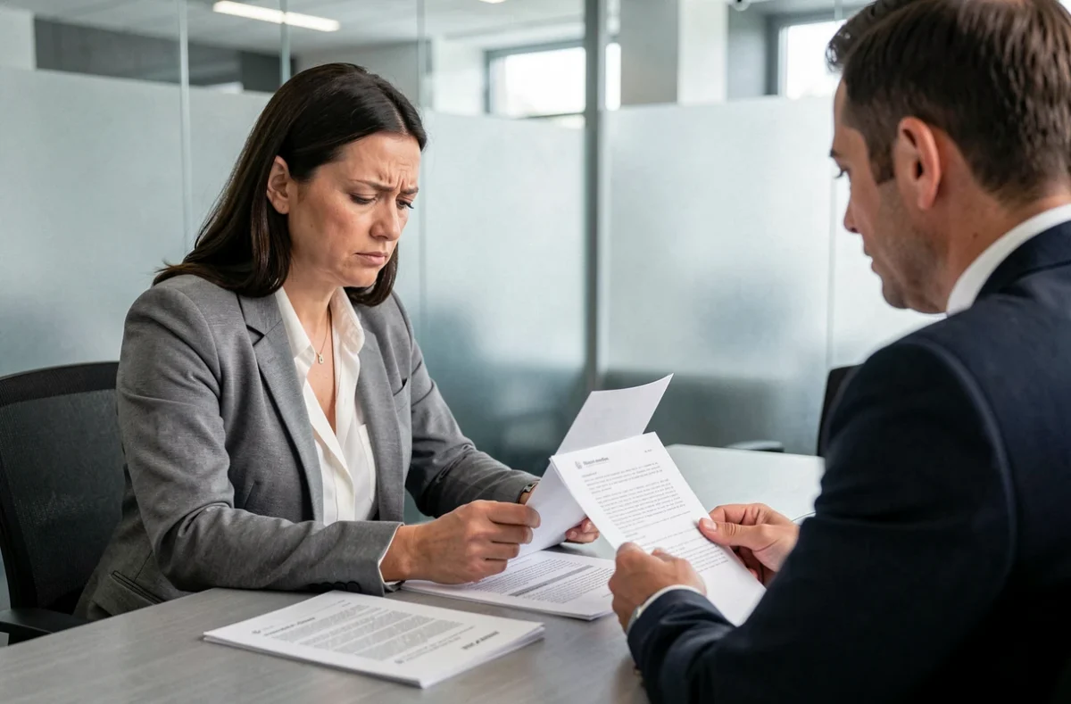 Employée consultant un avocat en droit du travail pour un contrat de travail litigieux