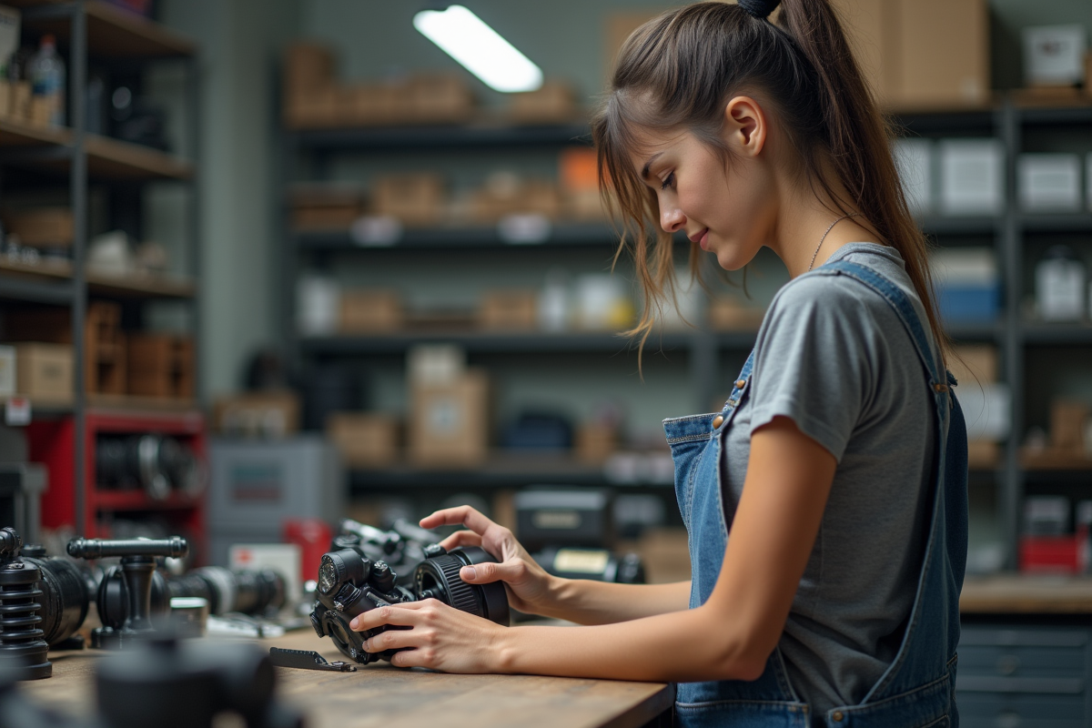 Femme examinant un silent bloc suspension dans l