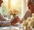 Couple âgé célébrant 70 ans de mariage main dans la main
