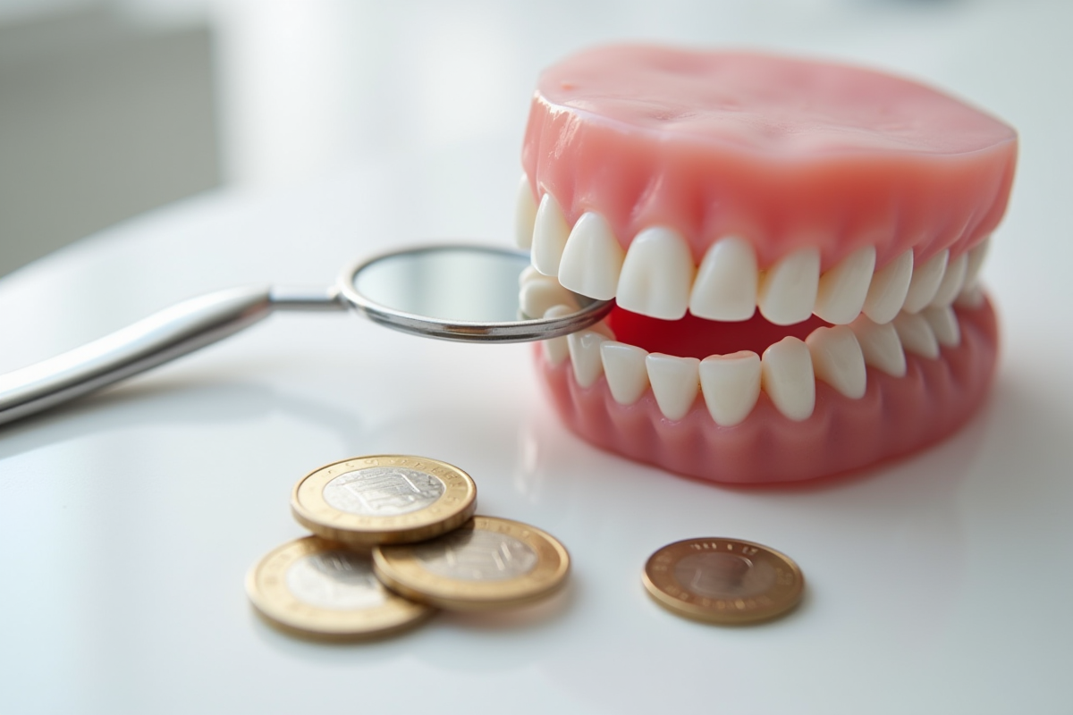 Dents blanches examinées avec miroir et éléments financiers
