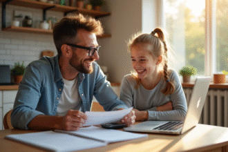 Parent et adolescente discutant finances à la maison
