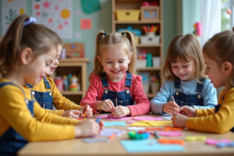 Groupe d'enfants en maternelle faisant des activités créatives
