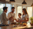 Famille multiculturelle cuisine moderne en famille