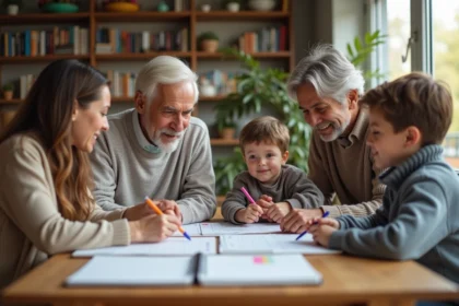 Famille multigenerational autour d'une table à manger chaleureuse