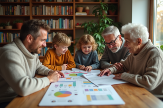 Famille multigenerational autour d'une table à manger
