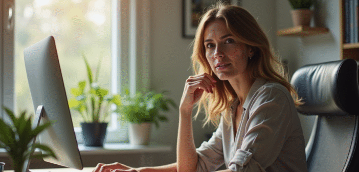 Femme confiante travaillant dans un bureau moderne