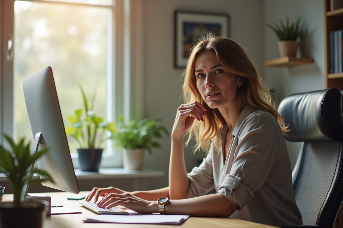 Femme confiante travaillant dans un bureau moderne