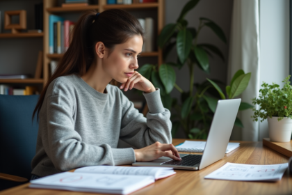 Jeune femme travaillant sur un ordinateur dans un bureau moderne