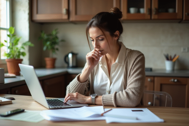 Femme française organisée travaillant à la maison