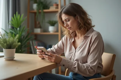 Femme d'âge moyen fâchée face à un appel sur son smartphone