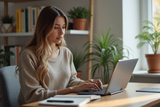 Jeune femme utilisant trois tablettes Samsung dans un bureau moderne