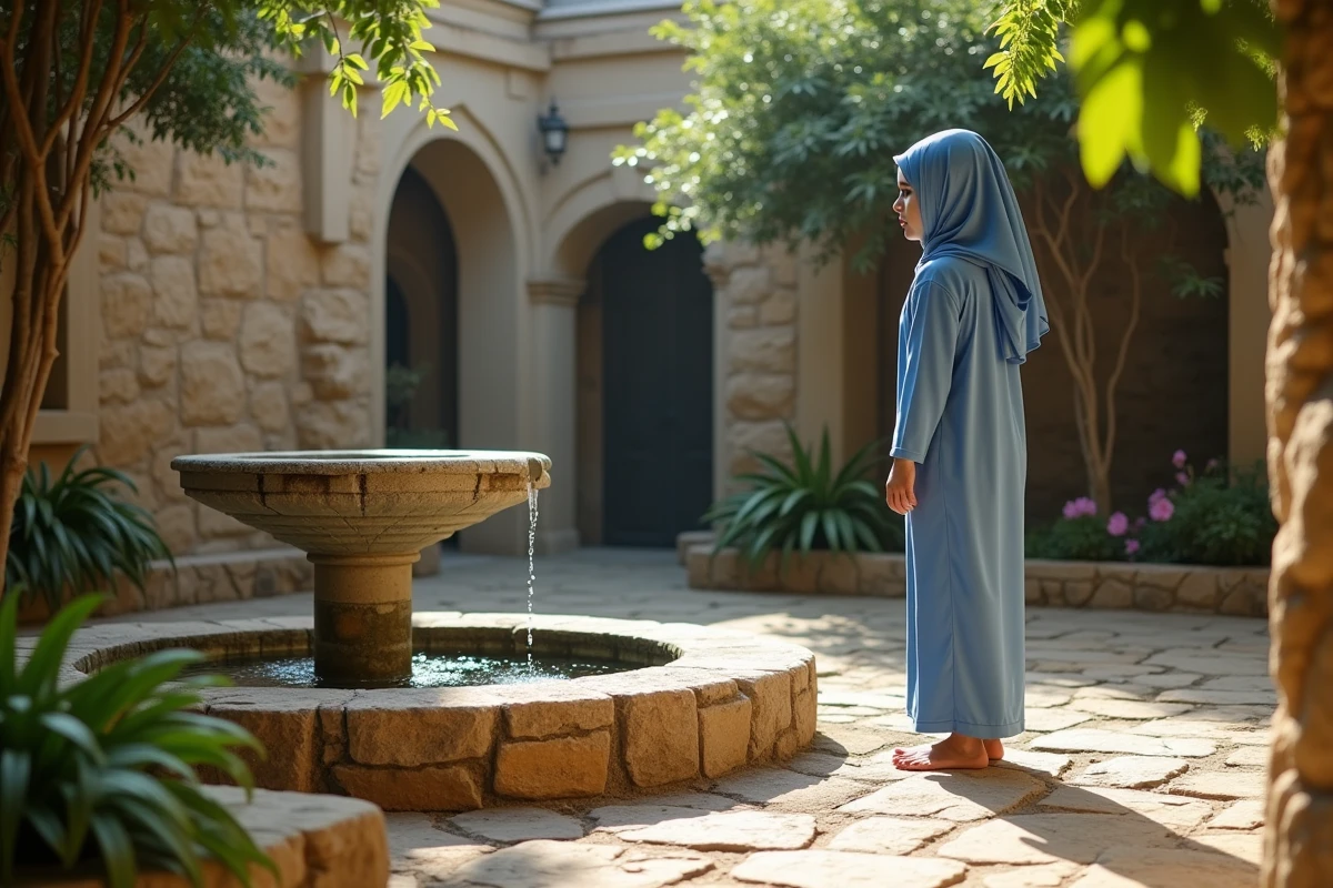 Adolescente méditerranéenne dans un jardin calme et ensoleille
