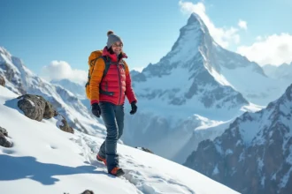 L'Ama Dablam majestueuse sous un ciel bleu au Népal