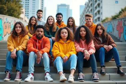 Groupe de jeunes en streetwear dans la ville urbaine