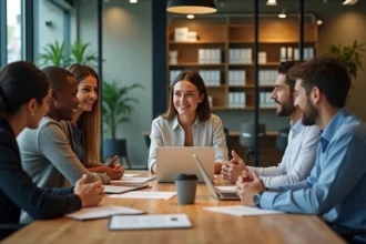 Groupe de jeunes professionnels en réunion de travail