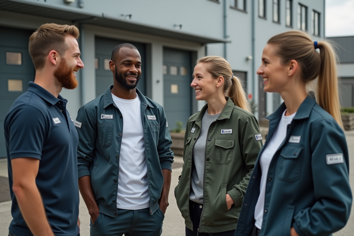 Groupe de travailleurs divers en vêtements personnalisés