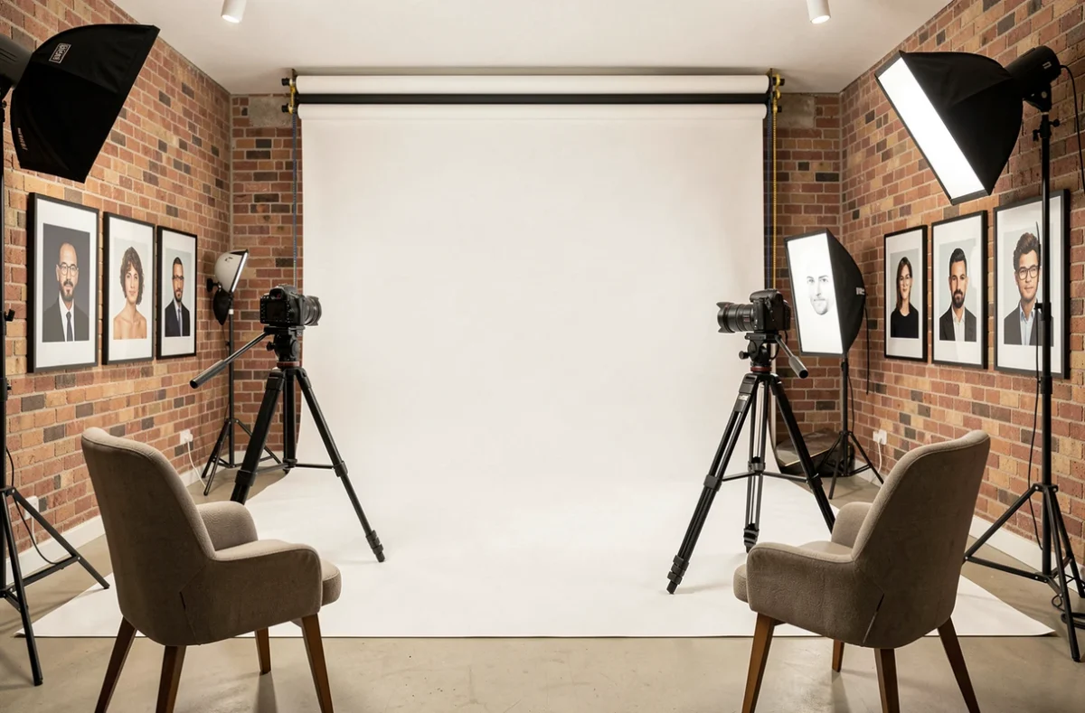 Studio de photographie portrait professionnel dans le Val-de-Marne avec matériel photo et tirages encadrés