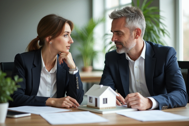 Femme et homme d'affaires en discussion dans un bureau moderne