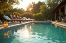 Piscine spa extérieure en Provence avec jardin méditerranéen