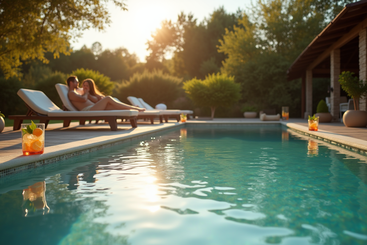 Piscine spa extérieure en Provence avec jardin méditerranéen